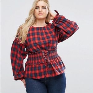 Boohoo Plus Studded Corset Waist Check Top